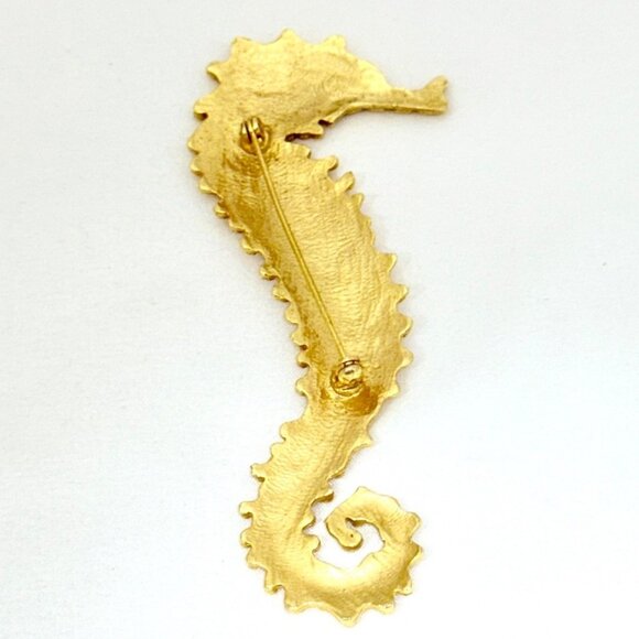 Large Gold Tone Textured Seahorse Brooch - 4" x 1.5" - Picture 7 of 7